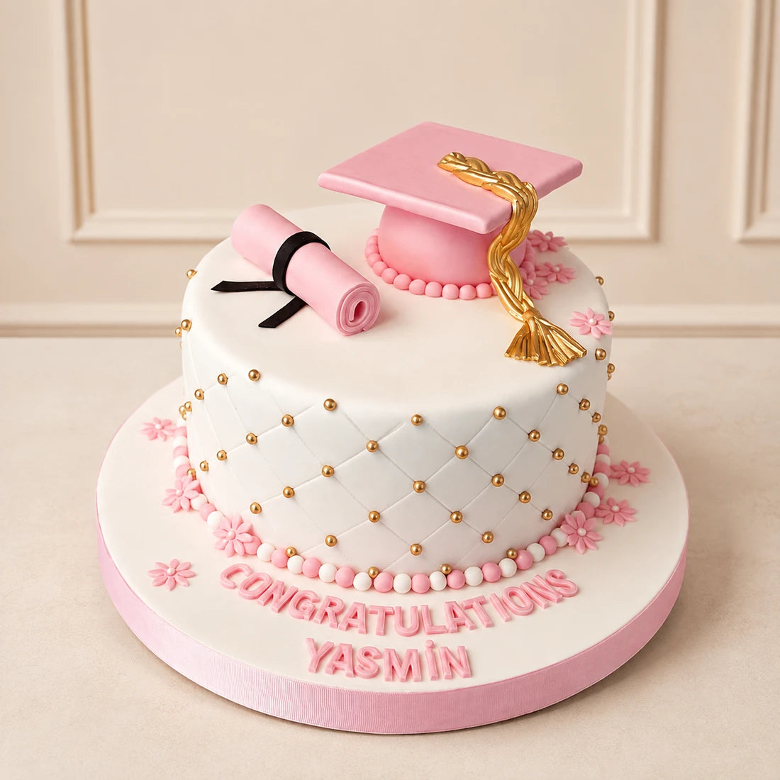 Pembe Kepler ve Kapitone Desenli Mezuniyet Pastası