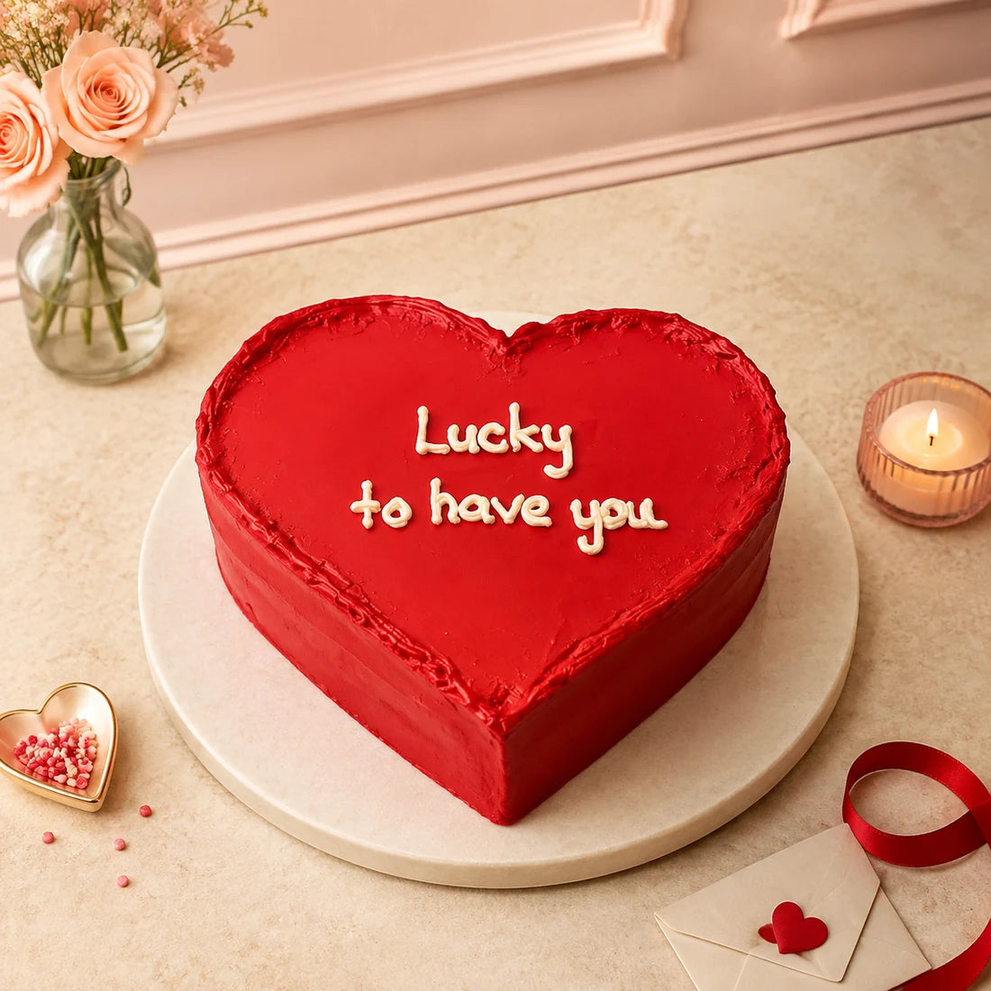 Kırmızı Kalp Lucky to Have You Mesajlı Pasta