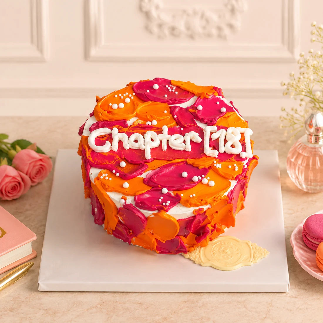 Turuncu Pembe Chapter 18 Mesajlı Doğum Günü Pastası