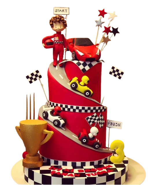 Yarış Pisti ve Kupalı Doğum Günü Pastası