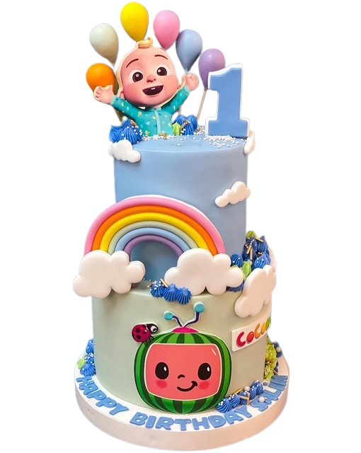 Cocomelon Gökkuşağı Temalı 2 Katlı Doğum Günü Pastası