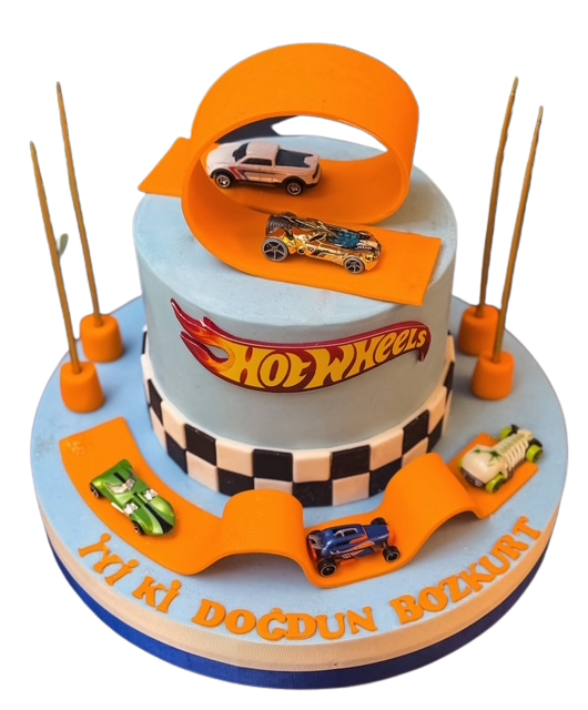 Hot Wheels Temalı Oyuncak Arabalı Pasta