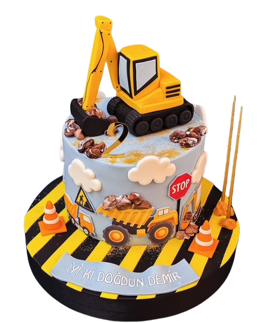 İş Makinesi Temalı Doğum Günü Pastası
