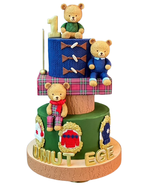 Polo Ayıcık Temalı Örgü Desenli Pasta