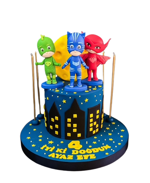 Pijamaskeliler Temalı Doğum Günü Pastası