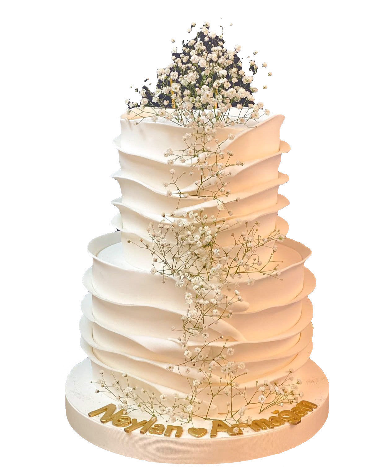 Cipsolu ve Beyaz Şeker Hamuru Şeritli Düğün & Nişan Pastası