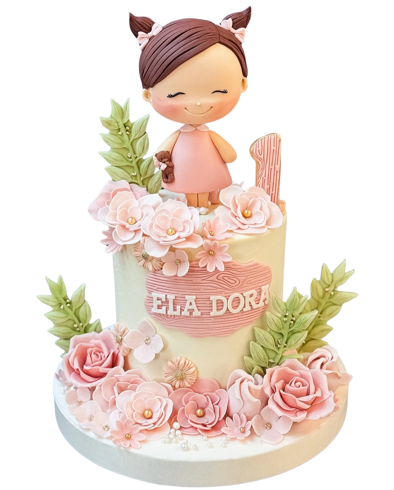 Pembe Çiçekli Kız Bebek Pasta