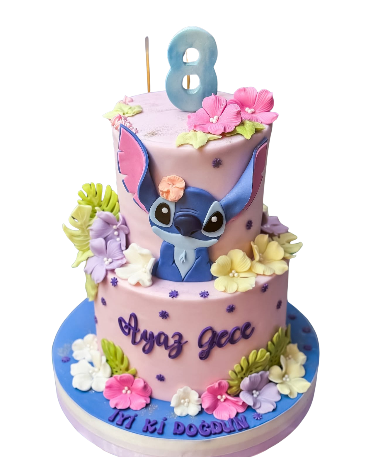 Stitch ve Soft Çiçekler Pasta