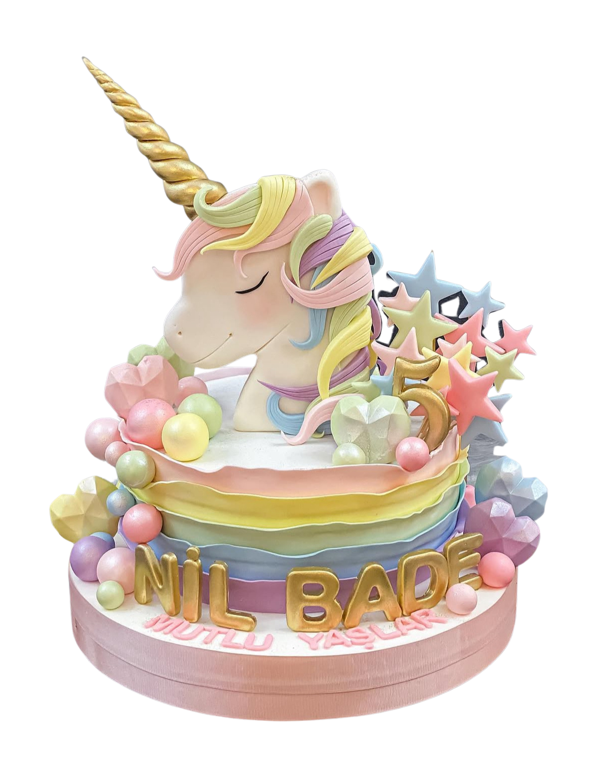Unicorn ve Pastel Dalgalar Pasta