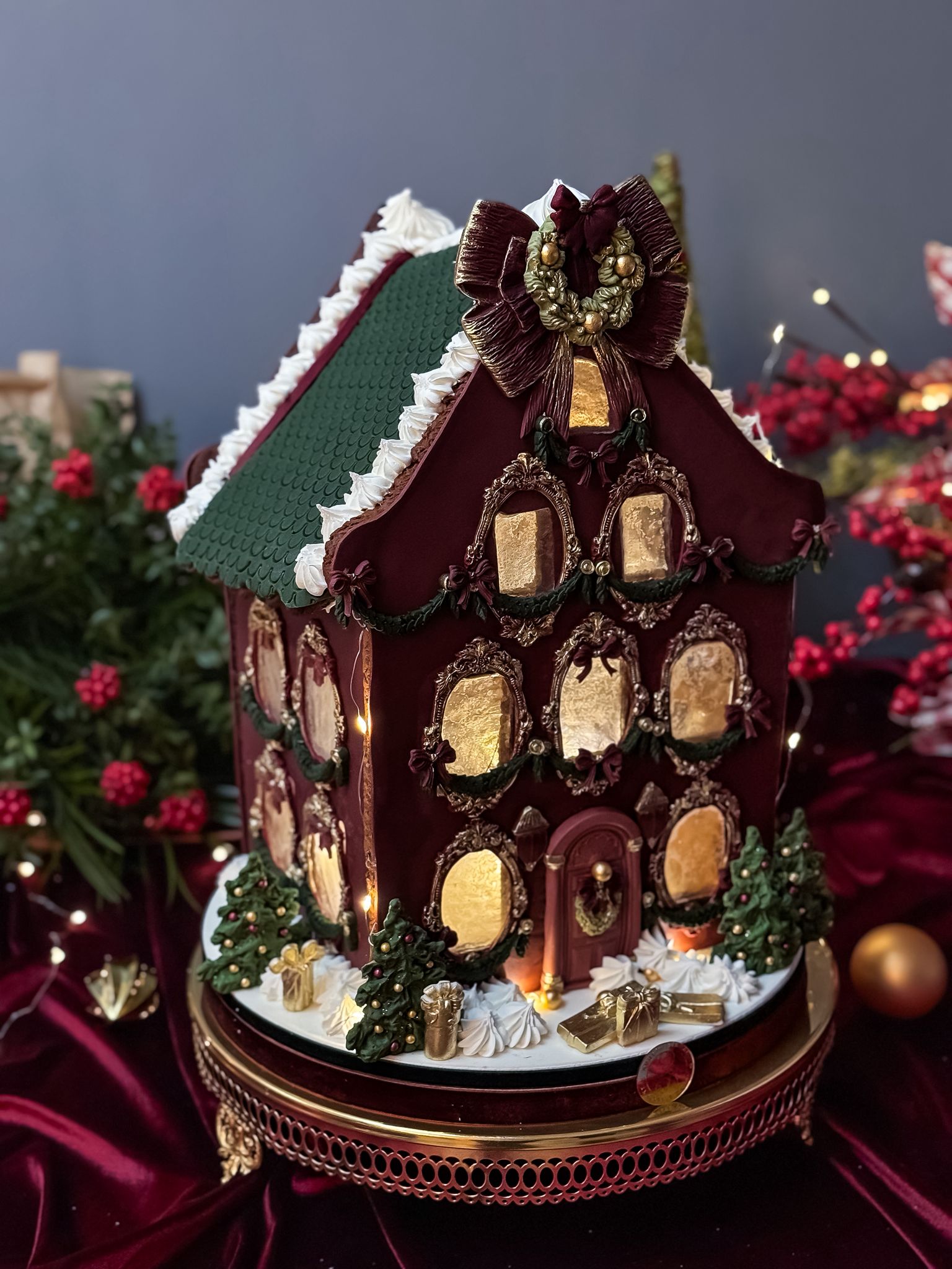 Bordo Kurabiye Ev Büyük Boy Işıklı