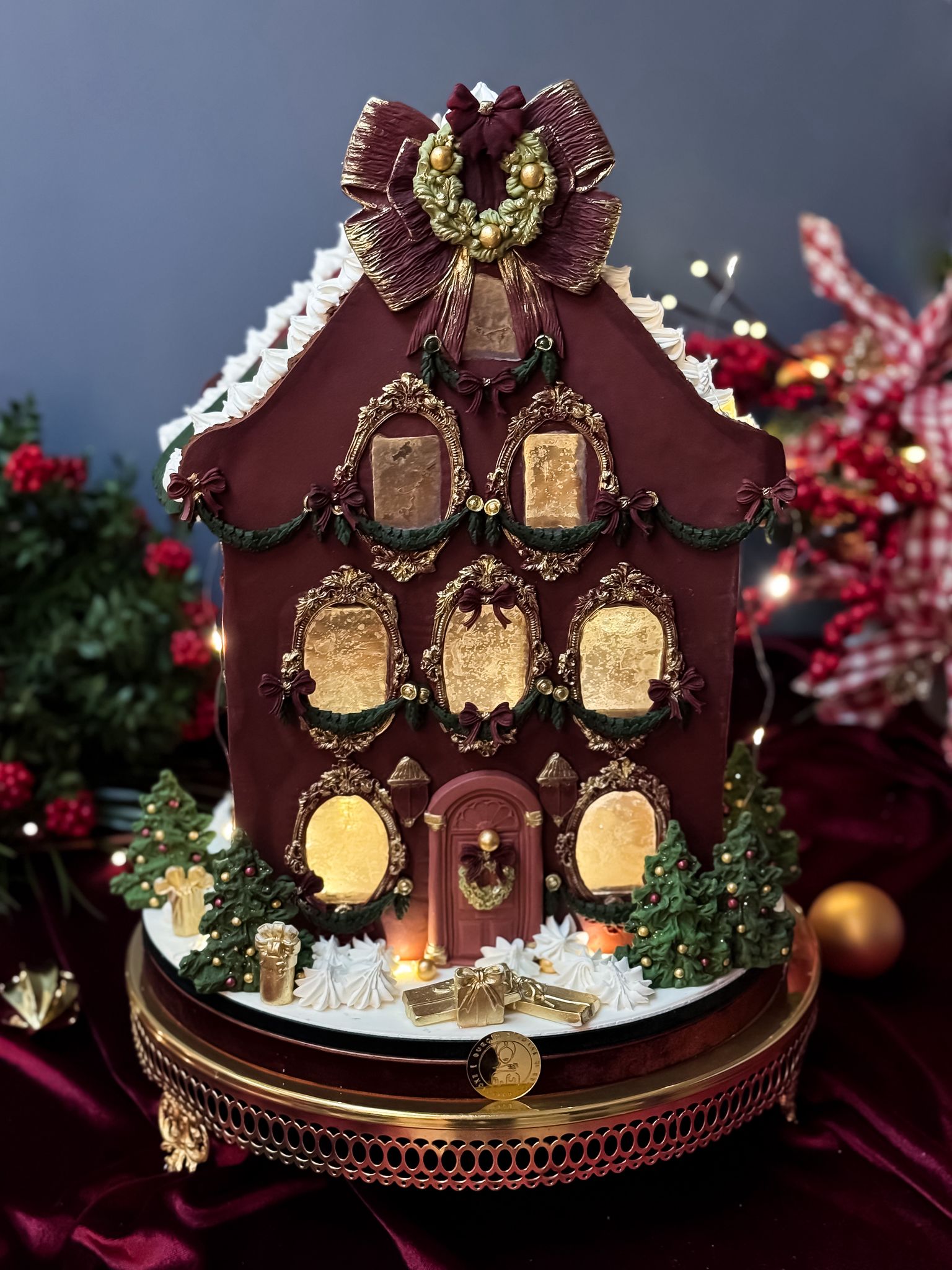 Bordo Kurabiye Ev Büyük Boy Işıklı