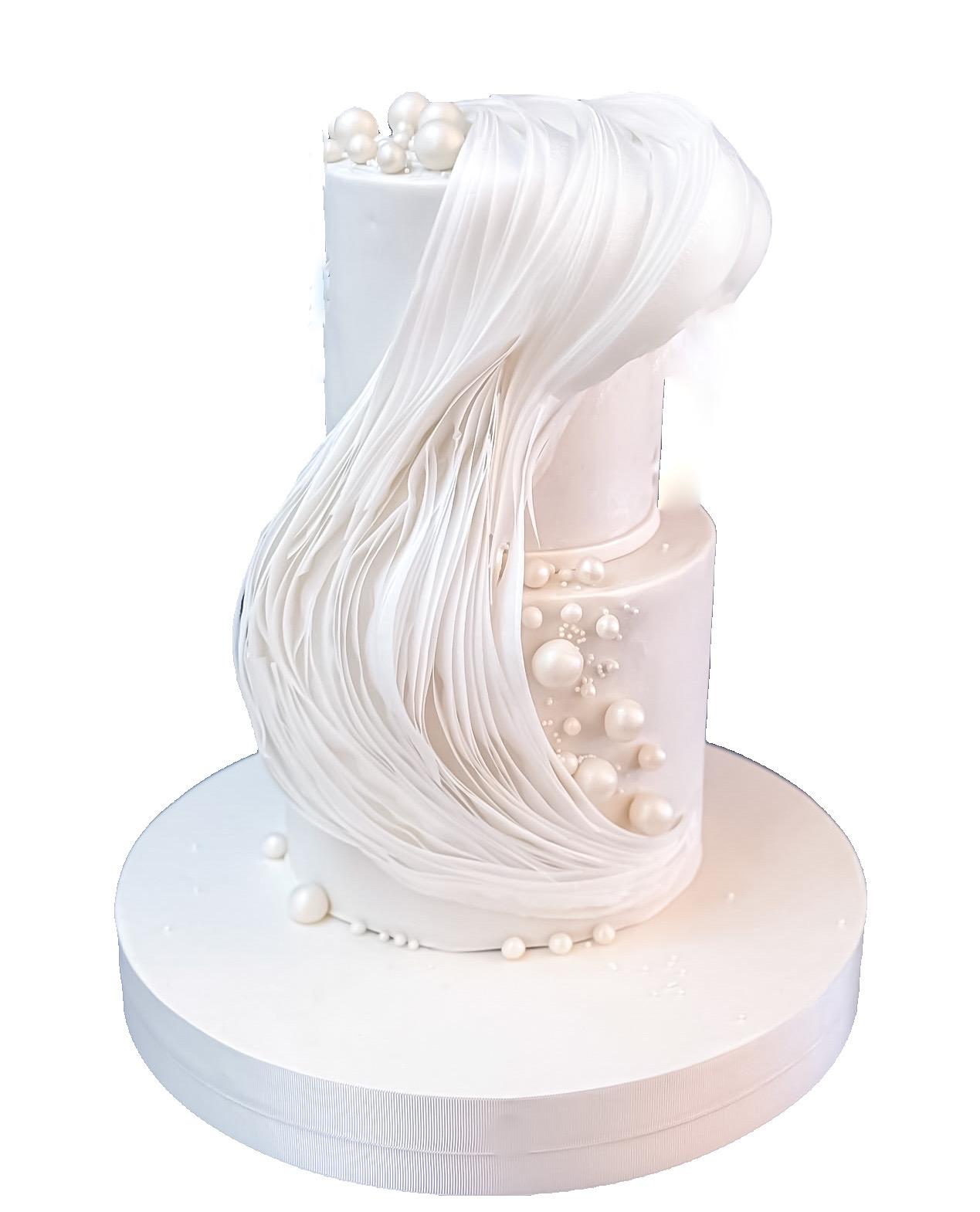 İncili ve Gofret Kağıtlı Beyaz Düğün Pastası