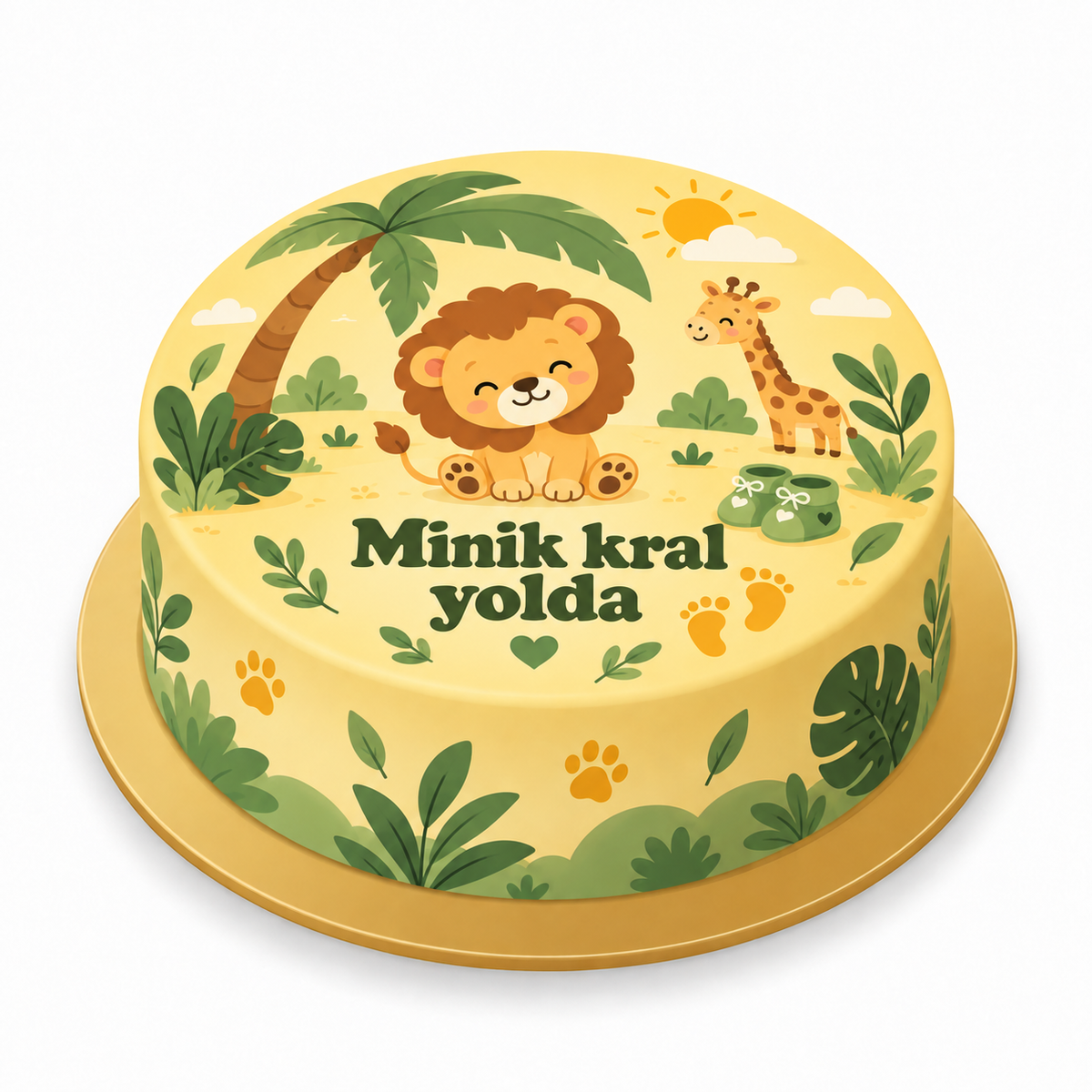 Aslanın Safari Partisi Baby Shower baskılı pasta