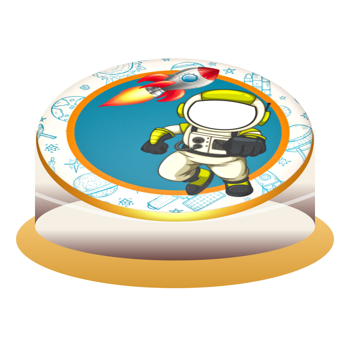 Astronaut şeffaf arka planlı 3D pasta görünümü
