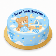 Ayıcığın Sıcak Yuvası Baby Shower baskılı pasta