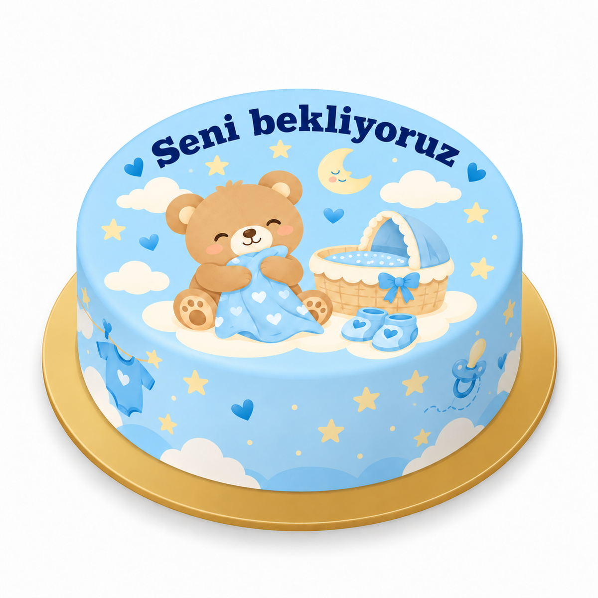 Ayıcığın Sıcak Yuvası Baby Shower baskılı pasta