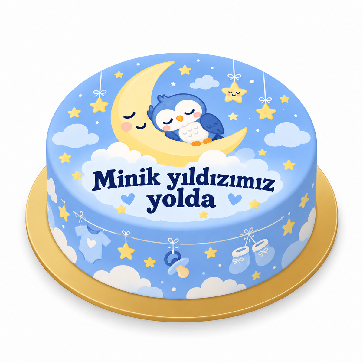 Ayın Uykucu Baykuşu Baby Shower baskılı pasta