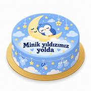 Ayın Uykucu Baykuşu Baby Shower baskılı pasta