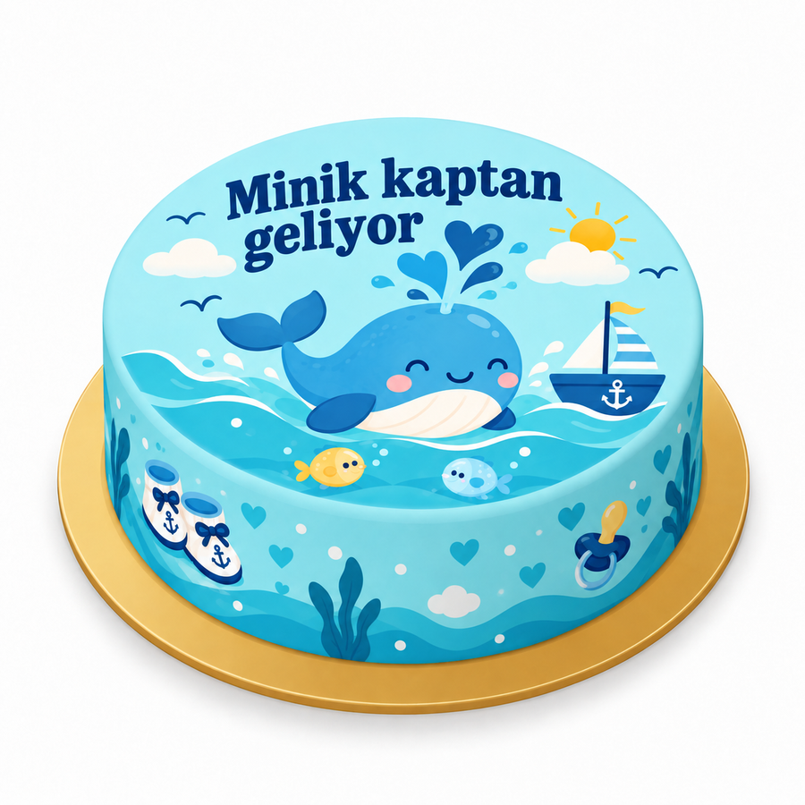 Balinanın Minik Dalgası · Baby Shower Baskılı Pasta