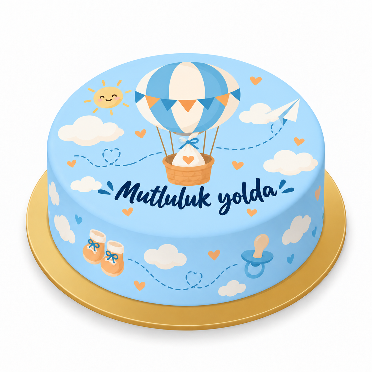 Balonla Gelen Mutluluk Baby Shower baskılı pasta