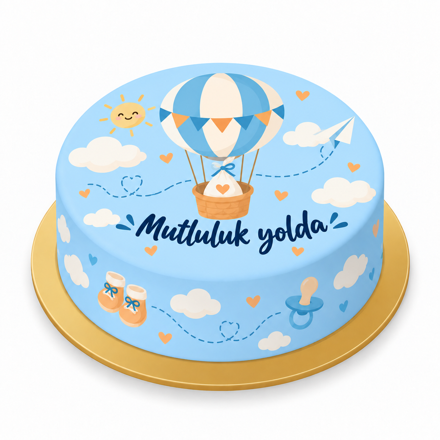 Balonla Gelen Mutluluk · Baby Shower Baskılı Pasta