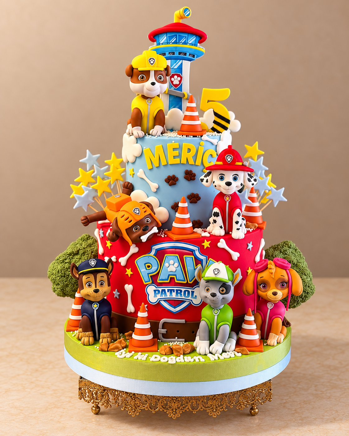 Paw Patrol Figürleri ve Kuleli İki Katlı Pasta