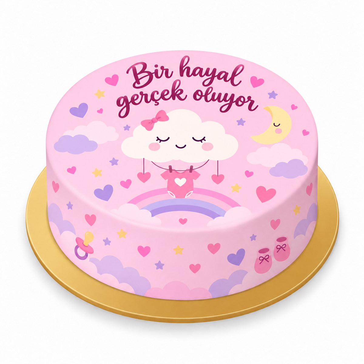 Bulutların Pembe Hayali Baby Shower baskılı pasta