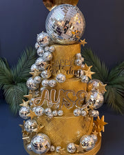 Altın Üç Katlı Disko Topu Pastası