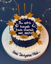 Altın Yıldızlı Lacivert Romantik Mesaj Pastası