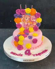Barbie Baskılı Pembe İki Katlı Pasta