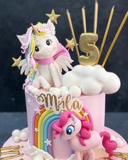 Beyaz Unicorn ve Pembe Pony 5 Yaş Pastası