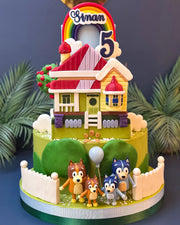 Bluey Ailesi ve Ev Şeklinde Pasta