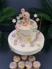 Çiçekli Fil Figürlü Pasta ve Cupcake Seti