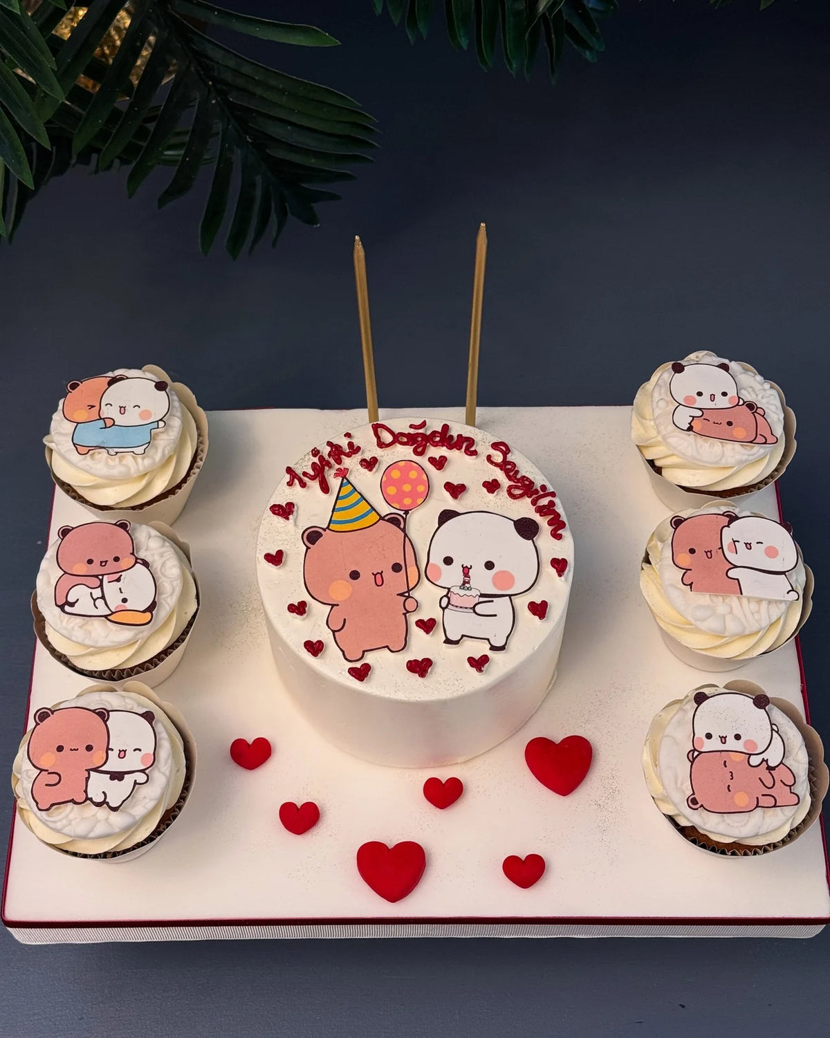 Çizim Figürlü Pasta ve Cupcake Doğum Günü Seti