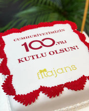 Cumhuriyetin 100. Yılı Logolu Dikdörtgen Pasta