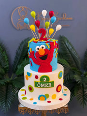 Elmo ve Renkli Balonlu İki Katlı Pasta