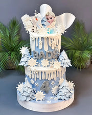 Elsa ve Olaf Baskılı Kar Taneli Pasta