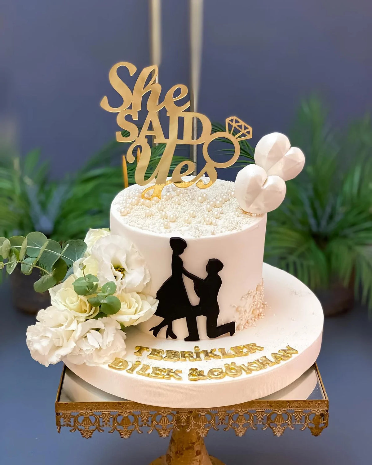 Evlilik Teklifi Silüetli She Said Yes Pastası