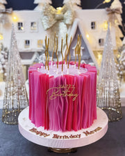 Fuşya Drapeli Happy Birthday Pastası