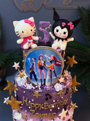 Hello Kitty ve K-Pop Karakterli Mor Pasta