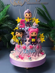 K-Pop Figürlü Pembe Yıldızlı Pasta