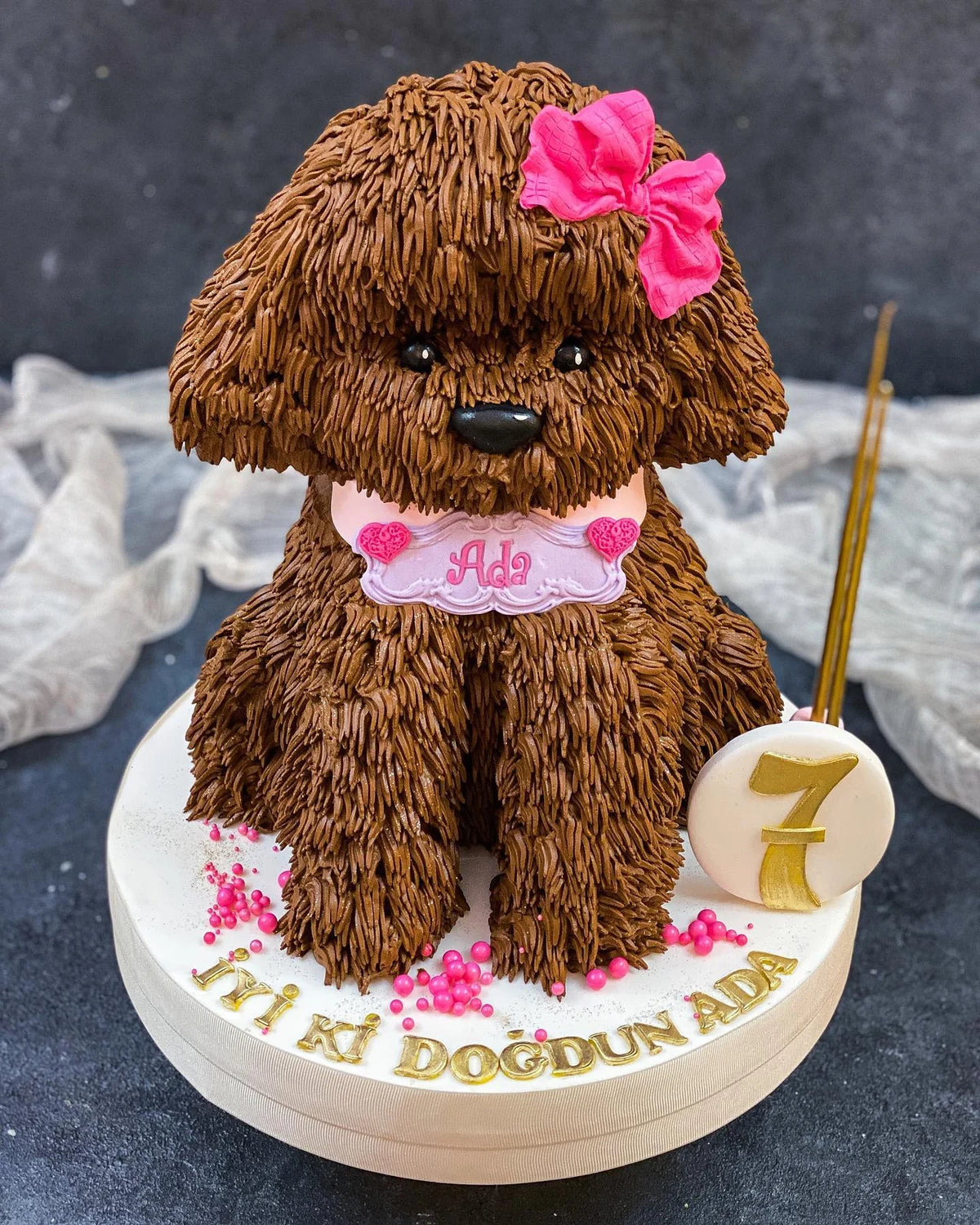 Kahverengi Köpek Şeklinde 7 Yaş Pastası