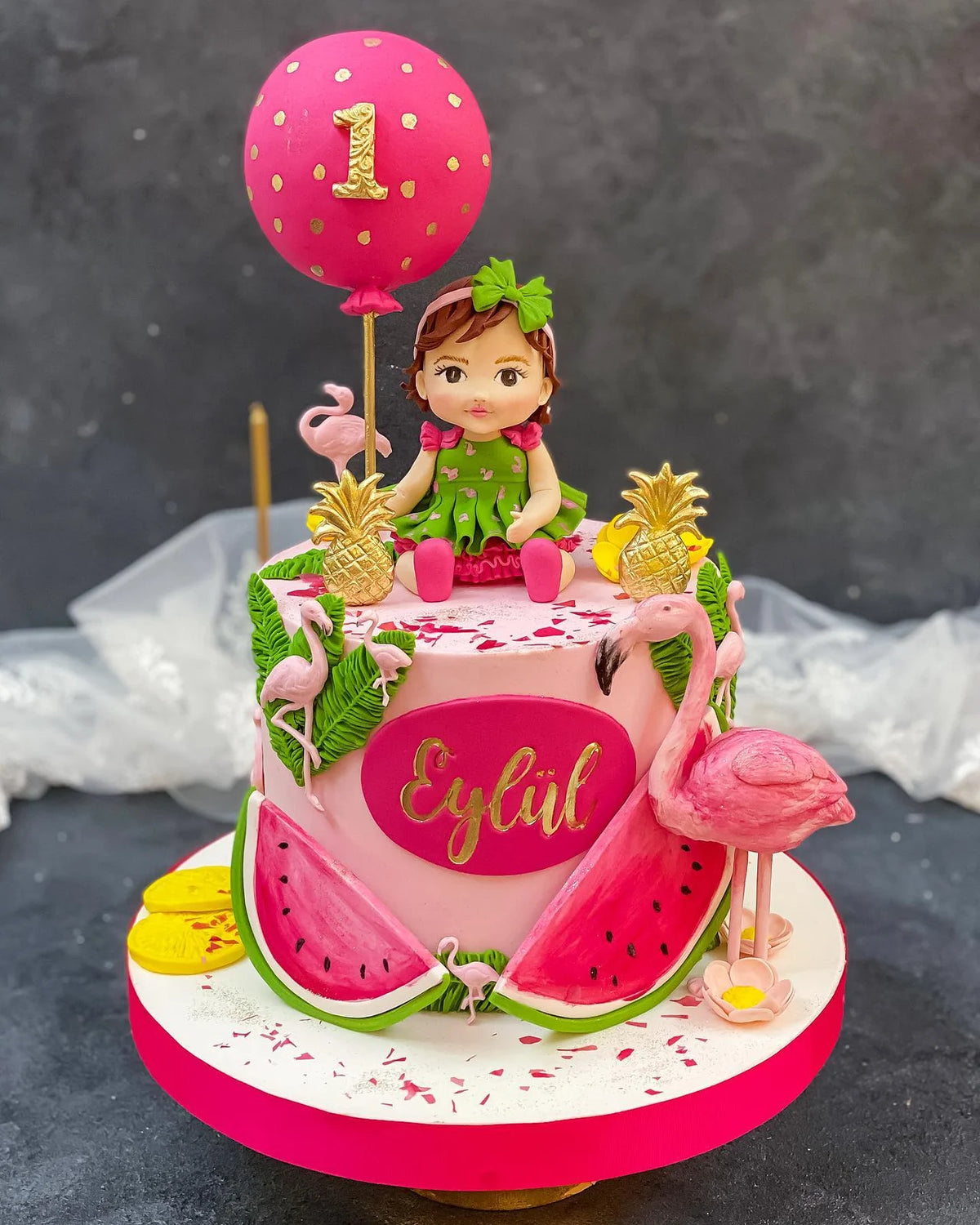 Karpuz ve Flamingo Temalı 1 Yaş Pastası
