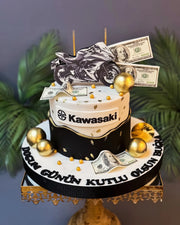 Kawasaki Motosiklet ve Banknot Temalı Pasta