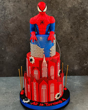 Kırmızı Şehir Binalı Spider-Man Pastası