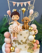 Kız ve Köpek Figürlü Balonlu 2 Yaş Pastası