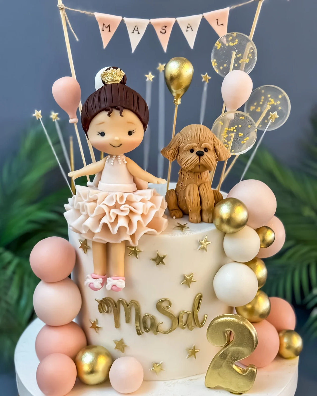 Kız ve Köpek Figürlü Balonlu 2 Yaş Pastası