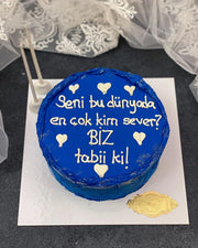 Mavi Zeminli Kalp Desenli Mesaj Pastası