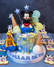 Mickey ve Pluto Figürlü Mavi Pasta