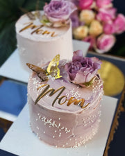 Mor Güllü Mom Yazılı Pasta